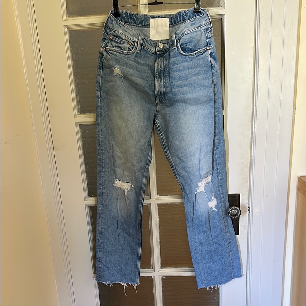 MOTHER High-Waisted Rider Skimp The Confession Distressed Straight Leg Jeans 31